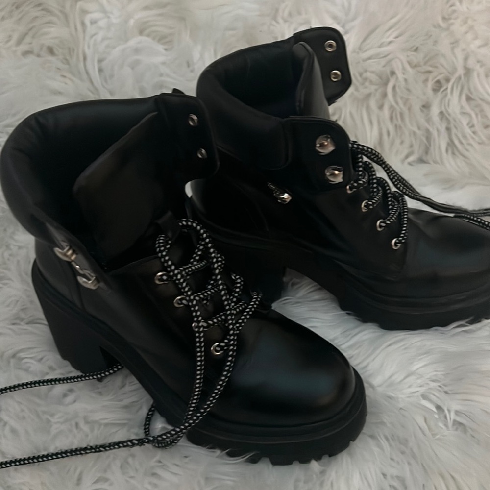 Truffle combat chunky block heel